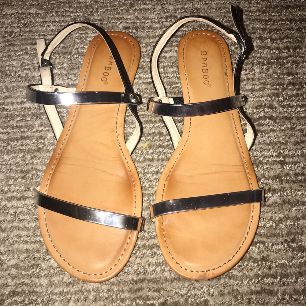 Barely worn / reflective silver sandals / boutique